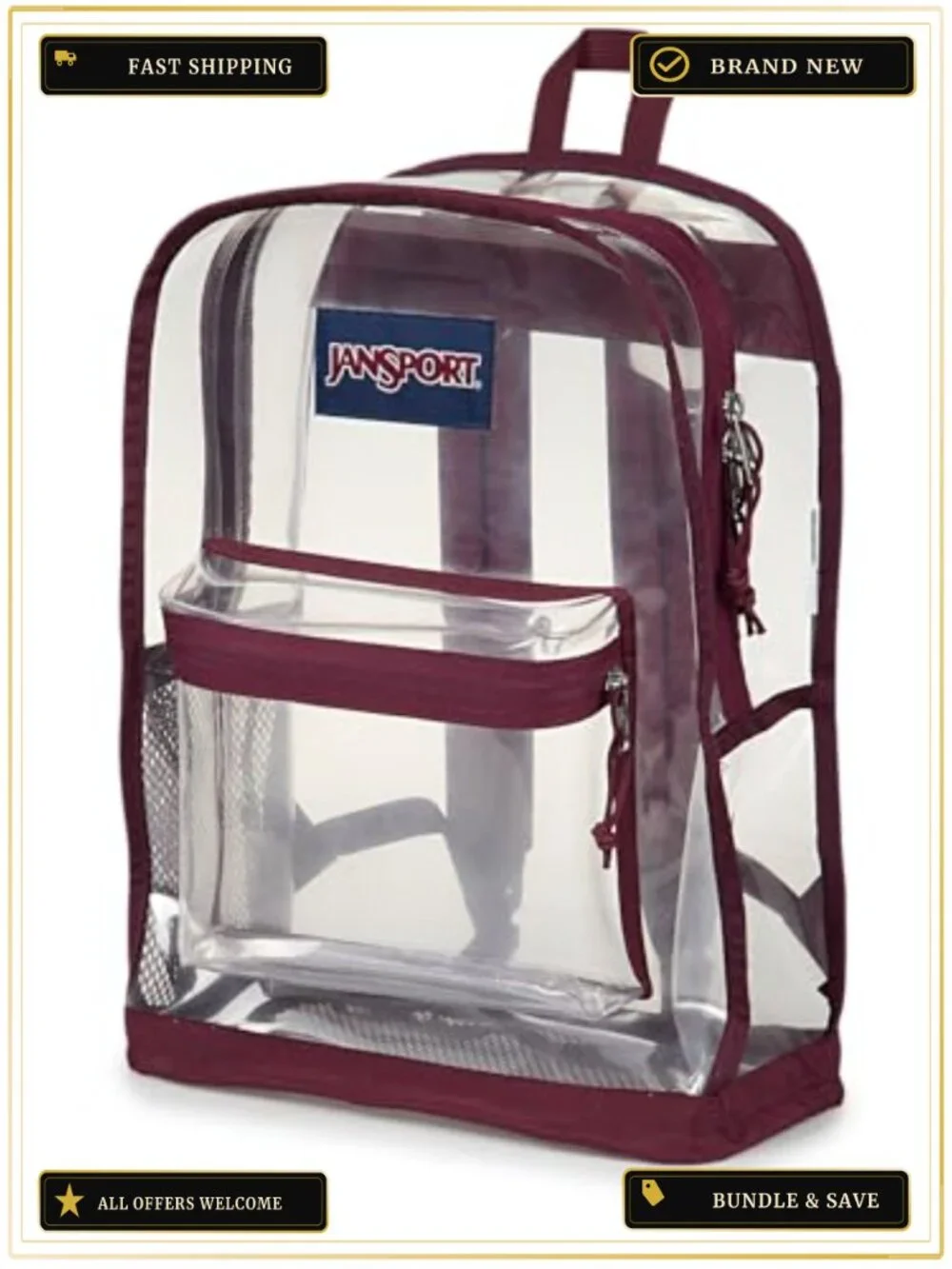 Clear Transparent Backpack 25.5L TPU Stadium Approved Mesh Bottom